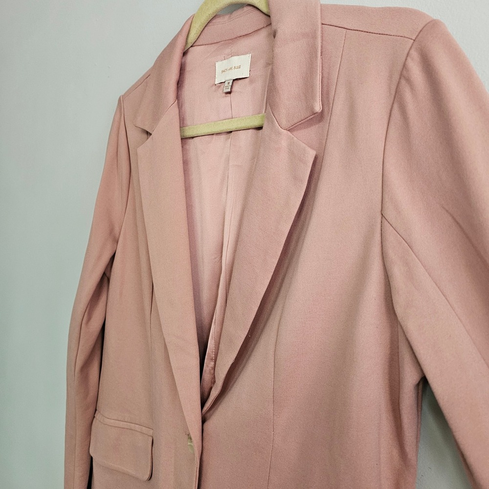 Skies Are Blazer Medium Pink Boyfriend Button Career Casual Office Business Knit - Picture 4 of 8